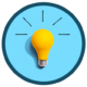 Decorative image of a yellow lightbulb in a blue circle