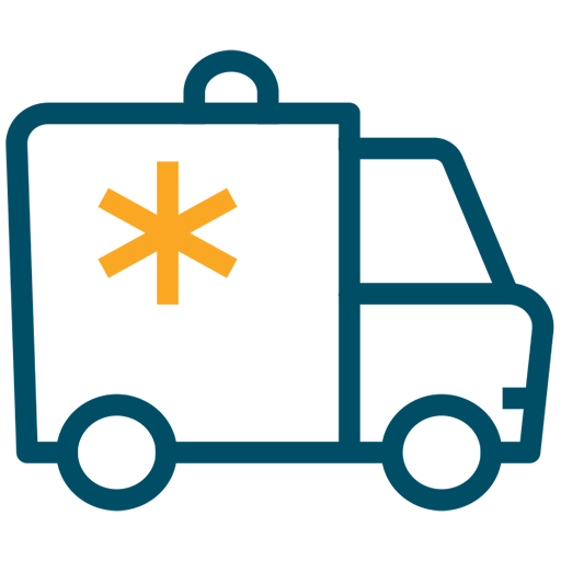 Line art graphic of an ambulance.