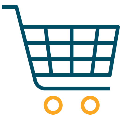 Line art graphic of a shopping cart.