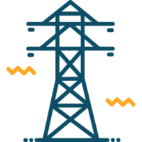 Line art graphic of a power line tower.
