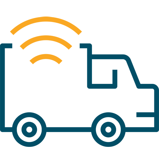Line art graphic of a truck with wifi connection bars above it.