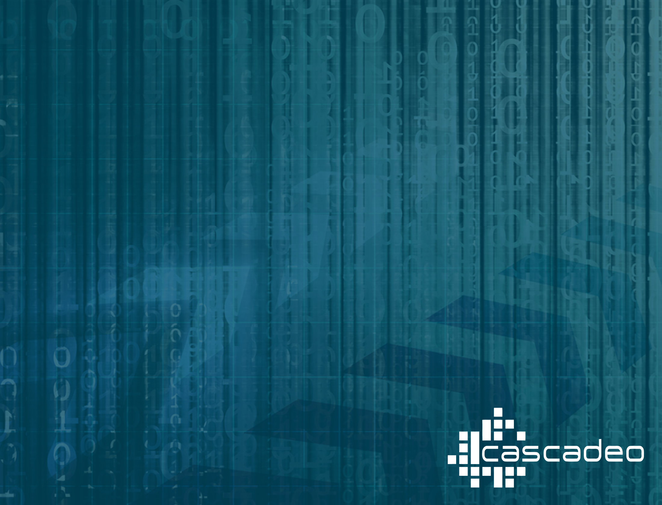 Decorative image of strands of code with arrows pointing upward and to the right in the background and the Cascadeo logo in the lower right.