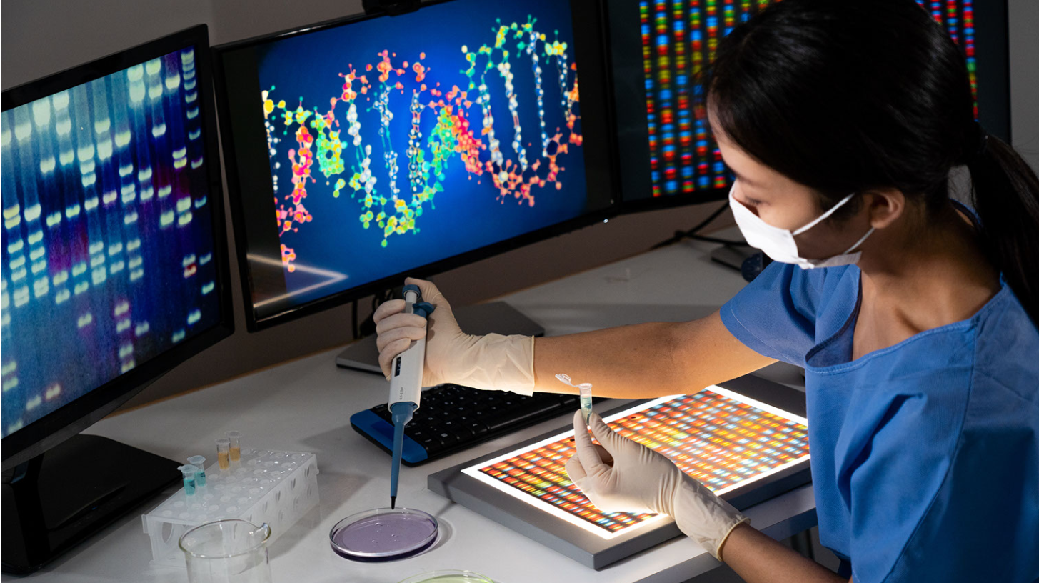 A scientist conducts research in a lab.