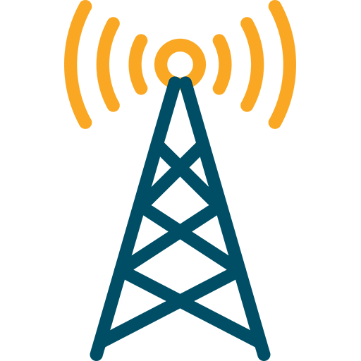 Line art graphic of a cell tower.