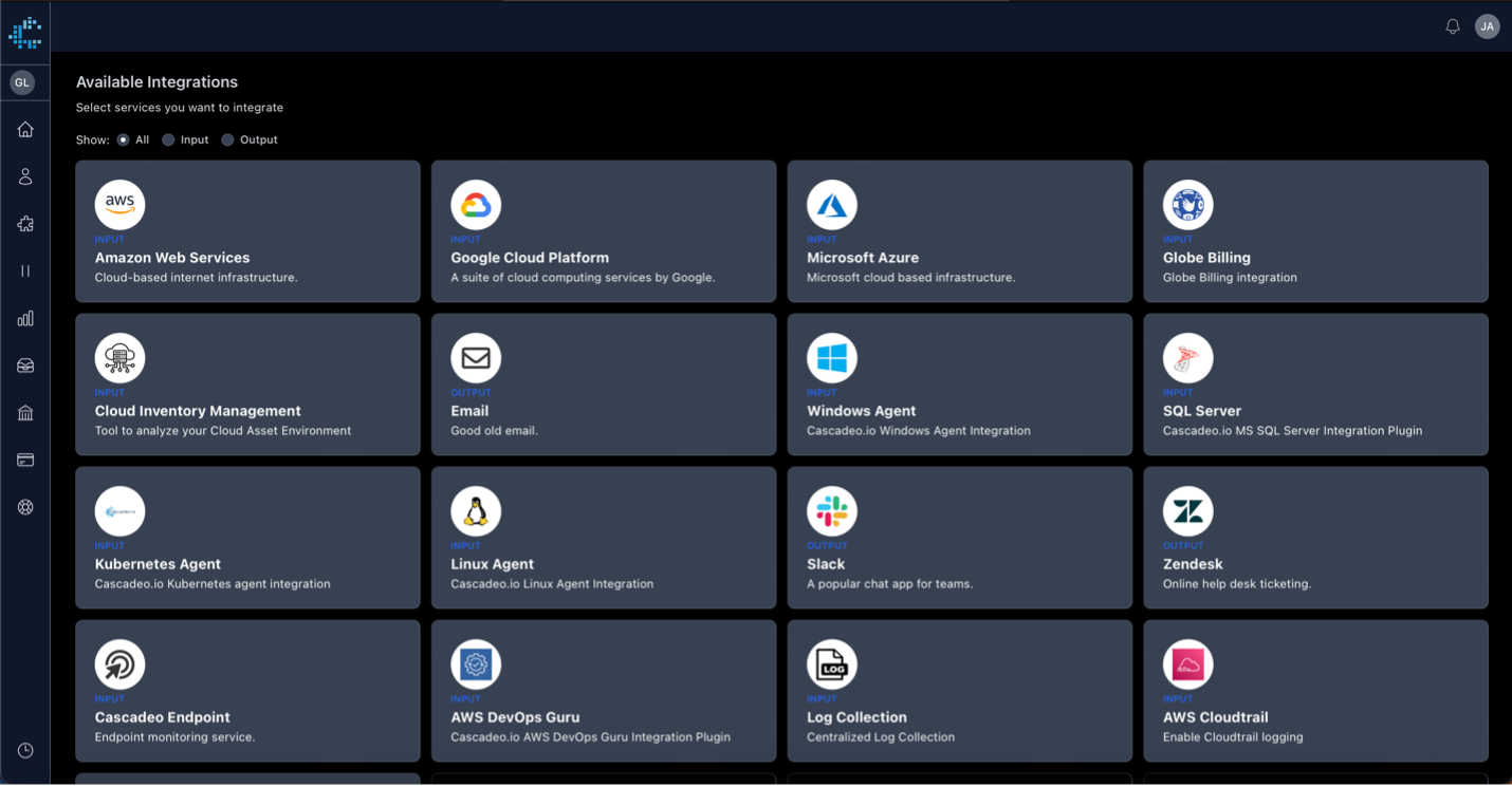 Screenshot showing the process of adding new inputs and outputs in Cascadeo AI.